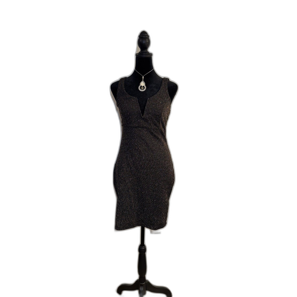 Haute Monde Black Shimmer Metallic Bodycon Mini Dress